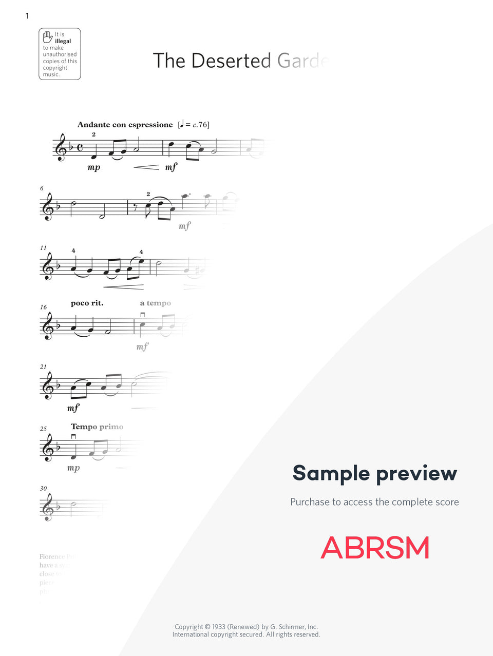 The Deserted Garden - Violin Exam Pieces 2024, Grade 4 (Digital Sheet Music) protected preview