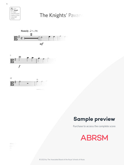 The Knights' Pavane - Viola Exam Pack 2024, Initial Grade (Digital Sheet Music) protected preview