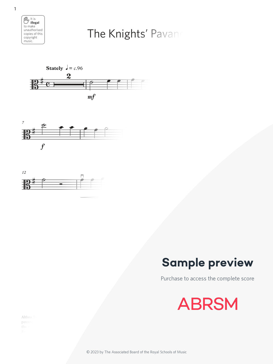 The Knights' Pavane - Viola Exam Pack 2024, Initial Grade (Digital Sheet Music) protected preview