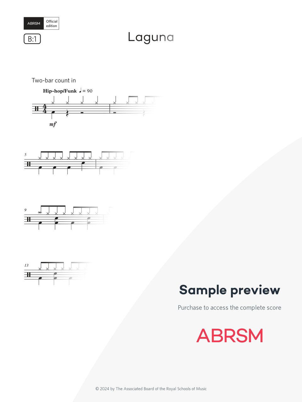 Laguna - Drum Kit Exam Pieces 2024 Grade 1 Digi (Digital Sheet Music) protected preview