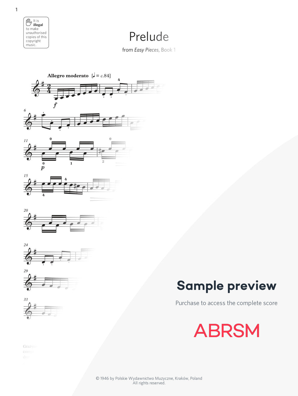 Prelude - Violin Exam Pieces 2024, Grade 4 (Digital Sheet Music) protected preview
