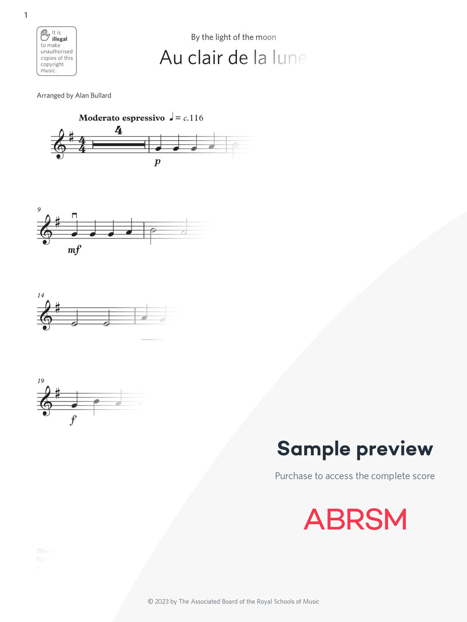 Au clair de la lune - Violin Exam Pack 2024, Initial Grade (Digital Sheet Music) protected preview