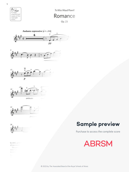 Romance, Op. 23 - Violin Exam Pieces 2024, Grade 8 (Digital Sheet Music) protected preview