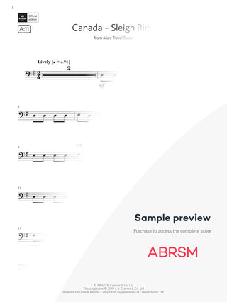 Canada – Sleigh Ride - Double Bass Exam Pack 2024 Initial Grade Digi (Digital Sheet Music) protected preview