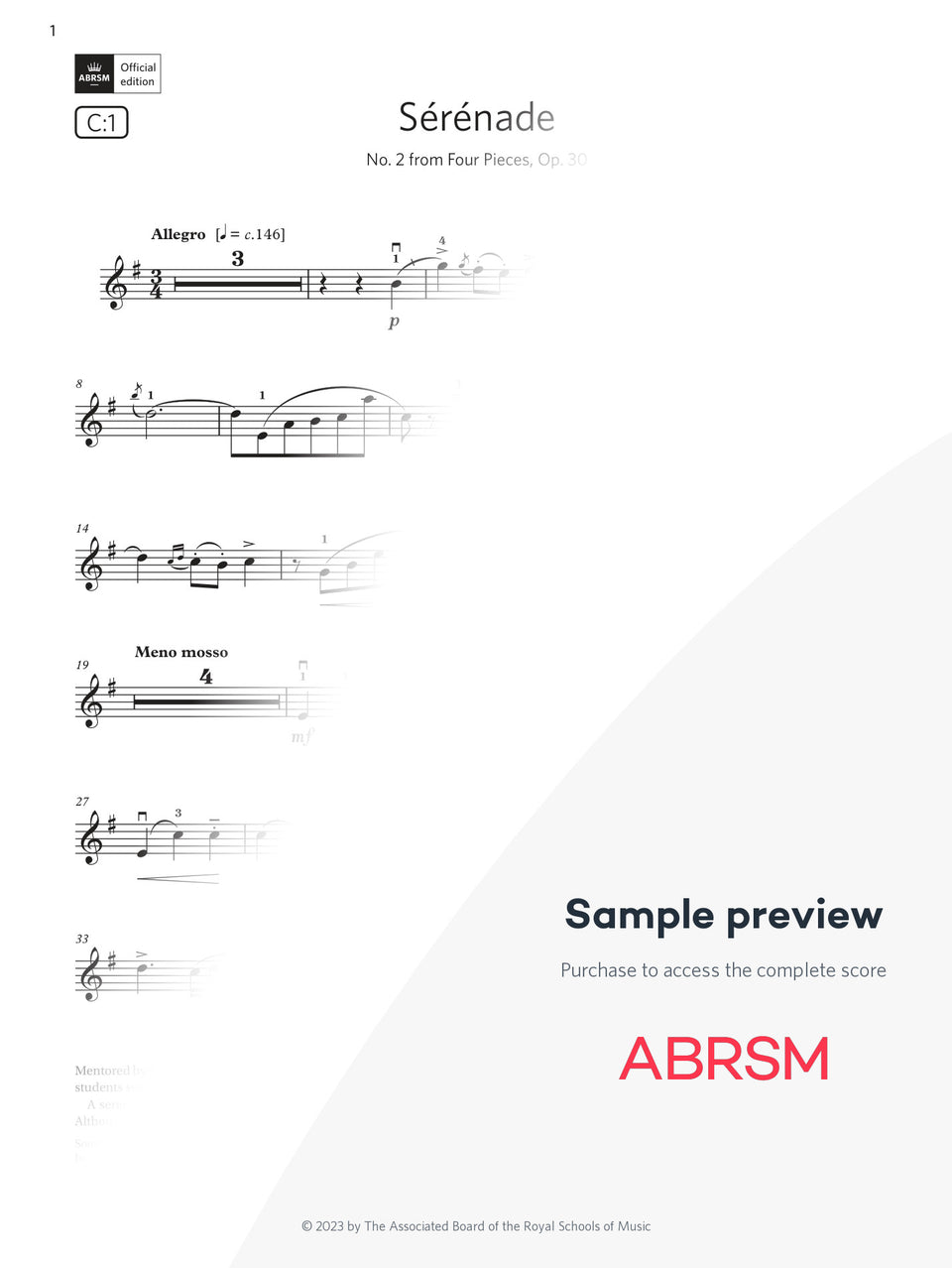 Sérénade - Violin Exam Pieces 2024, Grade 7 (Digital Sheet Music) protected preview