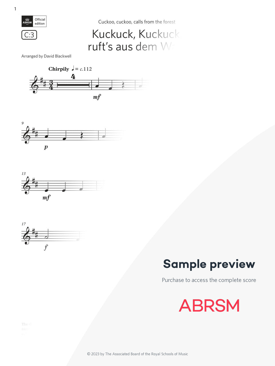 Kuckuck, Kuckuck, ruft's aus dem Wald - Violin Exam Pack 2024, Initial Grade (Digital Sheet Music) protected preview
