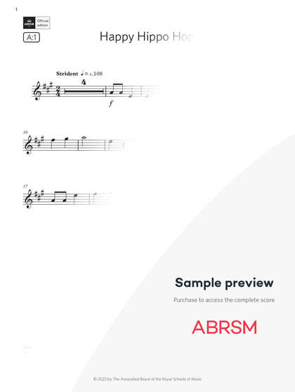 Happy Hippo Hop - Violin Exam Pack 2024, Initial Grade (Digital Sheet Music) protected preview
