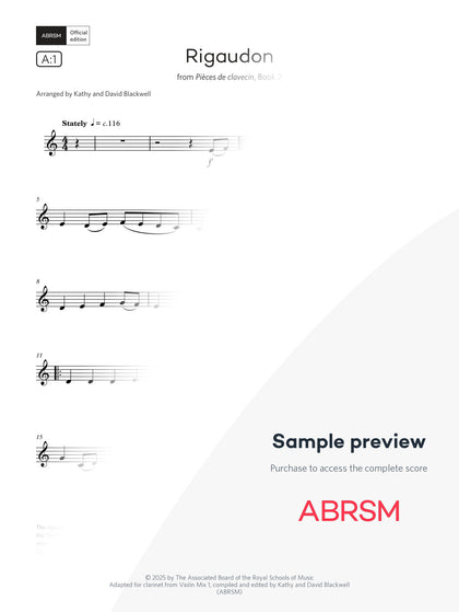 Rigaudon - Clarinet Exam Pieces 2026, Grade 1 (Digital Sheet Music) protected preview