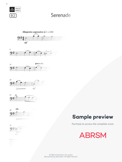 Serenade - Cello Exam Pieces 2024, Grade 2 (Digital Sheet Music) protected preview