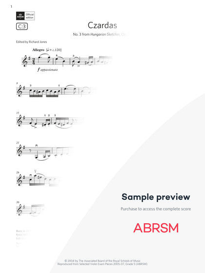 Czardas - Violin Exam Pieces 2024, Grade 5 (Digital Sheet Music) protected preview