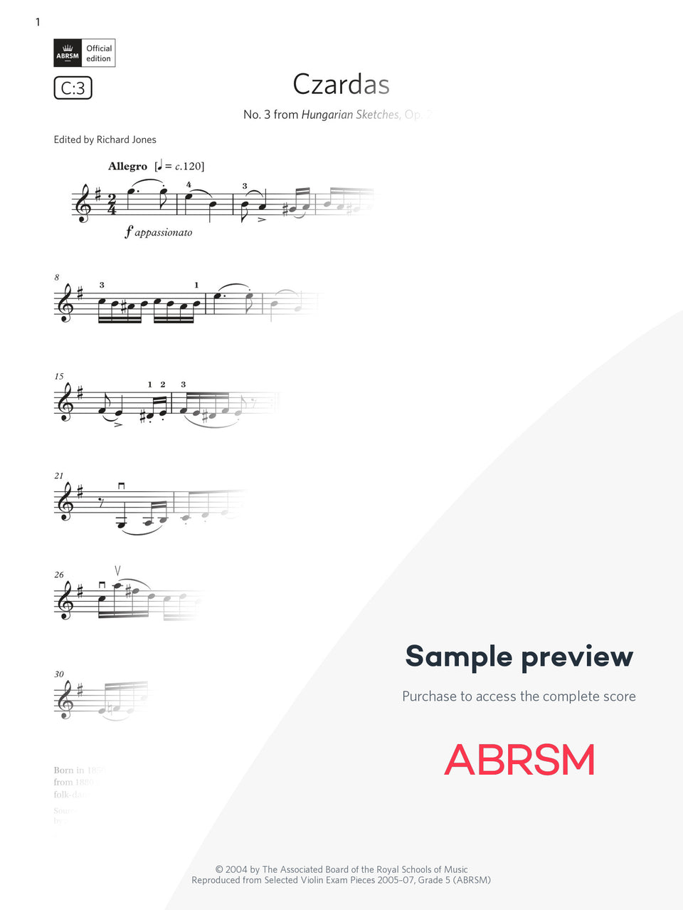 Czardas - Violin Exam Pieces 2024, Grade 5 (Digital Sheet Music) protected preview