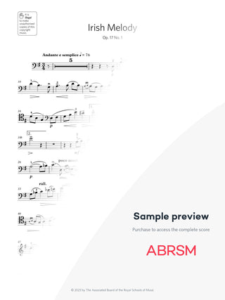 Irish Melody, Op. 17, No. 1 - Cello Exam Pieces 2024, Grade 6 (Digital Sheet Music) protected preview