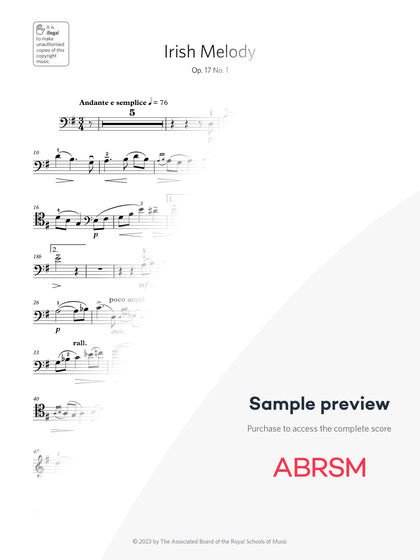 Irish Melody, Op. 17, No. 1 - Cello Exam Pieces 2024, Grade 6 (Digital Sheet Music) protected preview