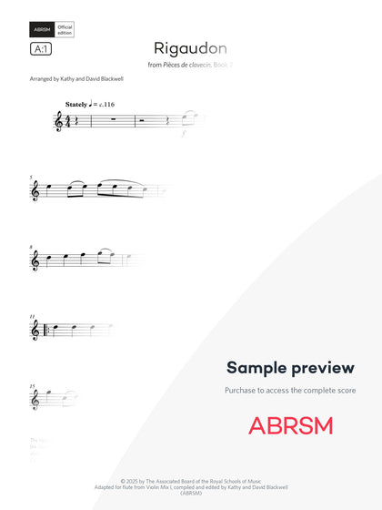 Rigaudon - Flute Exam Pieces 2026, Grade 1 (Digital Sheet Music) protected preview