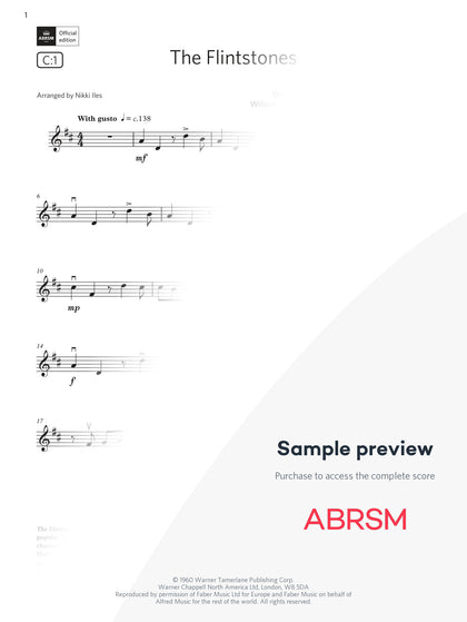 The Flintstones - Violin Exam Pieces 2024, Grade 1 (Digital Sheet Music) protected preview