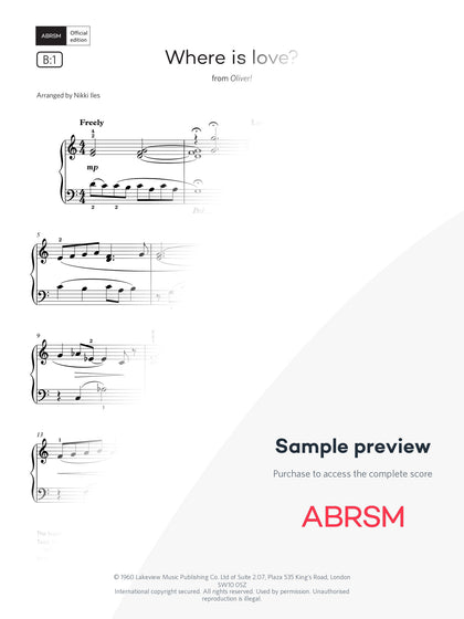 Where is love? - Piano Exam Pieces 2025 & 2026, Grade 3 (Digital Sheet Music) protected preview