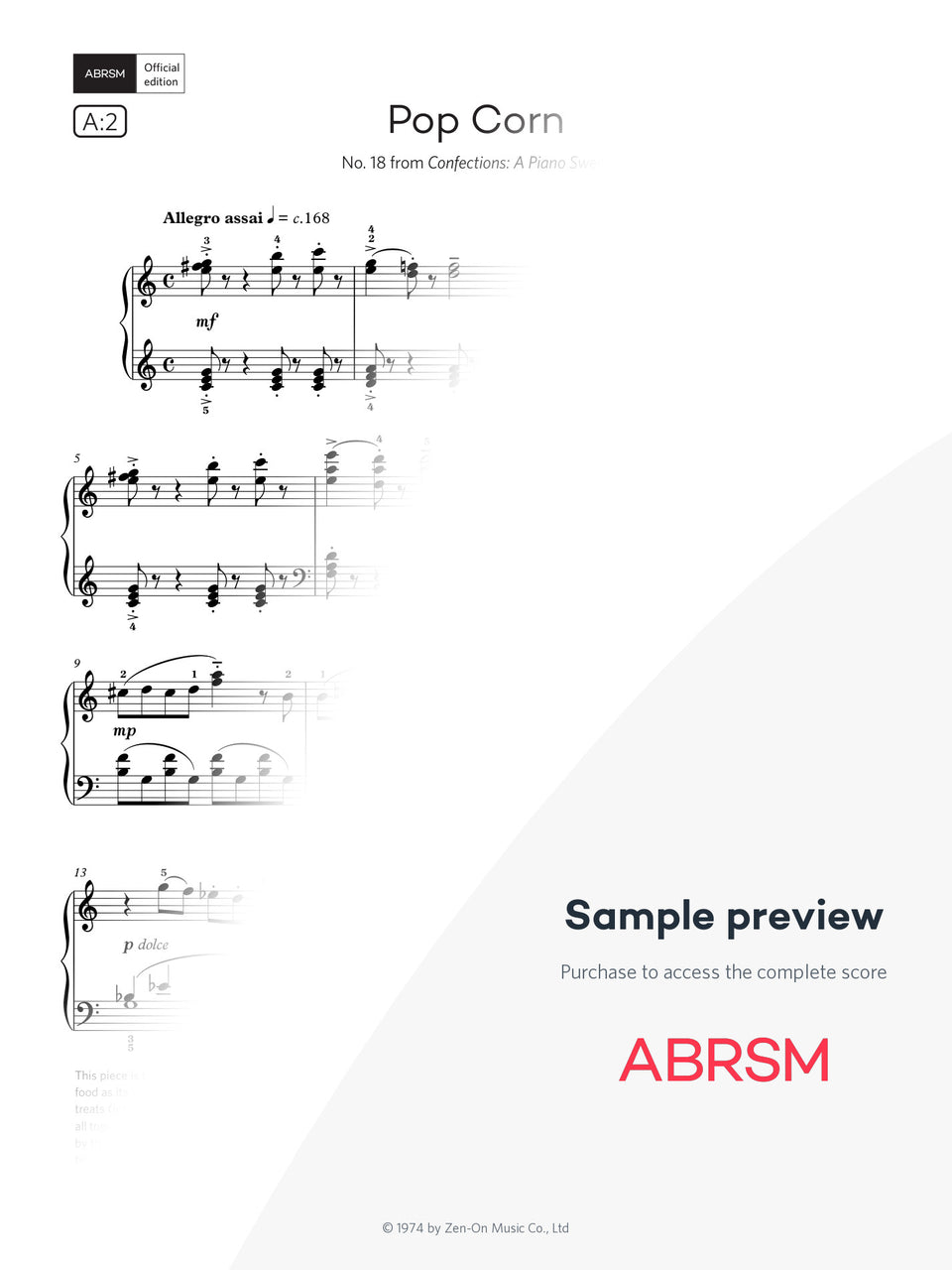 Pop Corn - Piano Exam Pieces 2025 & 2026, Grade 7 (Digital Sheet Music) protected preview