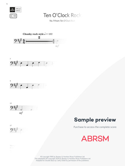 Ten O’Clock Rock - Double Bass Exam Pack 2024 Initial Grade Digi (Digital Sheet Music) protected preview