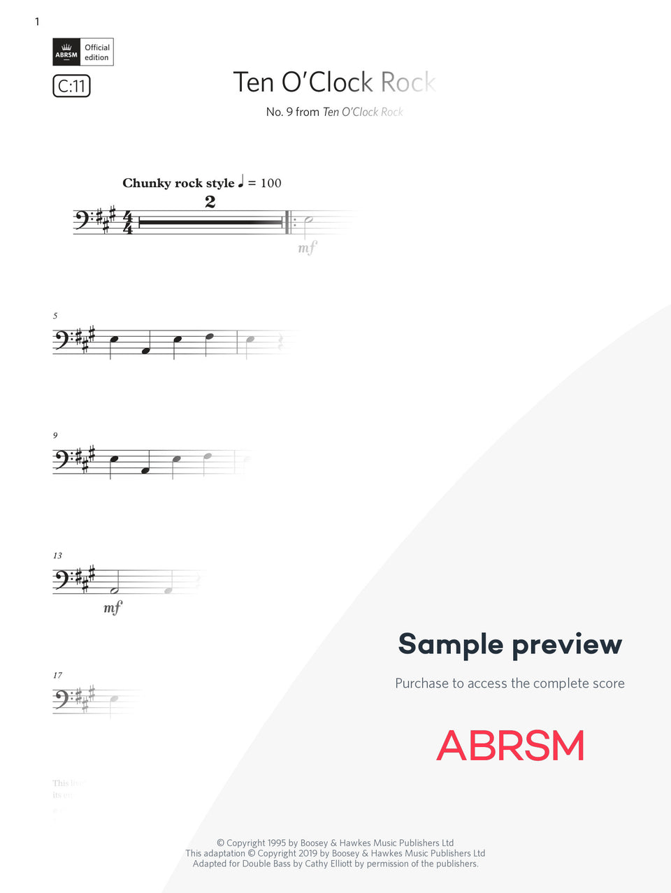 Ten O’Clock Rock - Double Bass Exam Pack 2024 Initial Grade Digi (Digital Sheet Music) protected preview