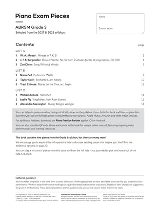 Piano Exam Pieces 2027 & 2028, ABRSM Grade 3 - contents page