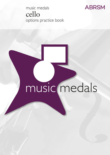 Music Medals cello options practice book by ABRSM on a white background