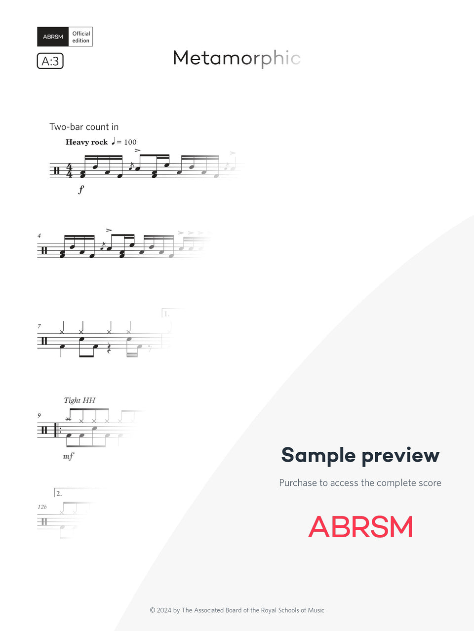 Metamorphic - Drum Kit Exam Pieces 2024 Grade 4 Digi (Digital Sheet Music) protected preview