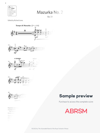 Mazurka No. 2, Op. 23 - Violin Exam Pieces 2024, Grade 8 (Digital Sheet Music) protected preview