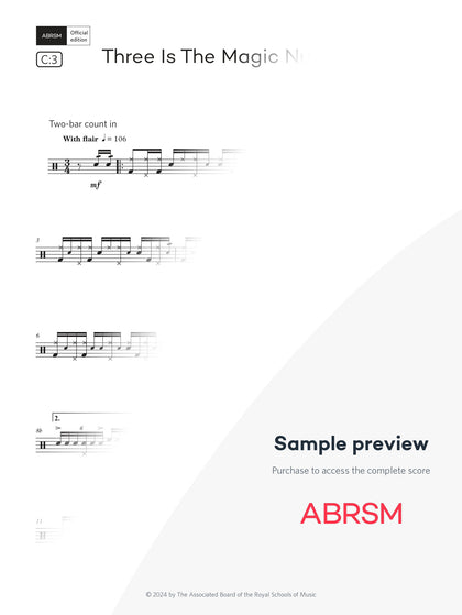 Three Is The Magic Number - Drum Kit Exam Pieces 2024 Grade 8 Digi (Digital Sheet Music) protected preview