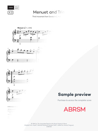 Menuet and Trio - Piano Exam Pieces 2025 & 2026, Grade 4 (Digital Sheet Music) protected preview
