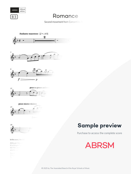 Romance - Clarinet Exam Pieces 2026, Grade 6 (Digital Sheet Music) protected preview