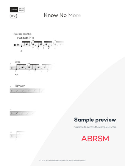Know No More - Drum Kit Exam Pieces 2024 Grade 5 Digi (Digital Sheet Music) protected preview