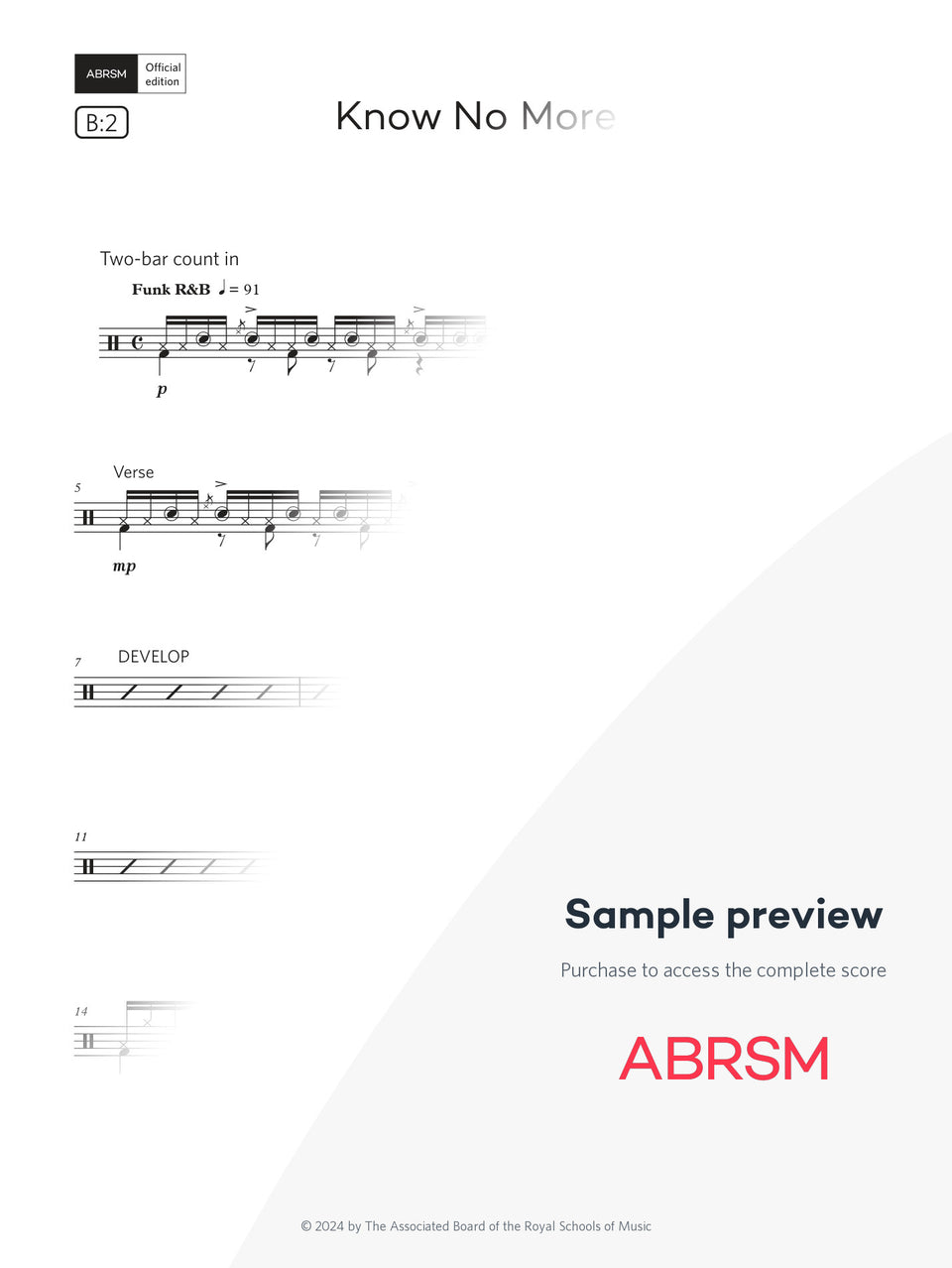 Know No More - Drum Kit Exam Pieces 2024 Grade 5 Digi (Digital Sheet Music) protected preview