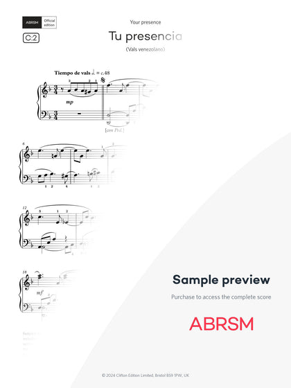 Tu presencia - Piano Exam Pieces 2027 & 2028, Grade 7 (Digital Sheet Music) protected preview