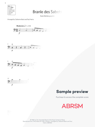 Branle des Sabots - Cello Exam Pieces 2024, Grade 1 (Digital Sheet Music) protected preview