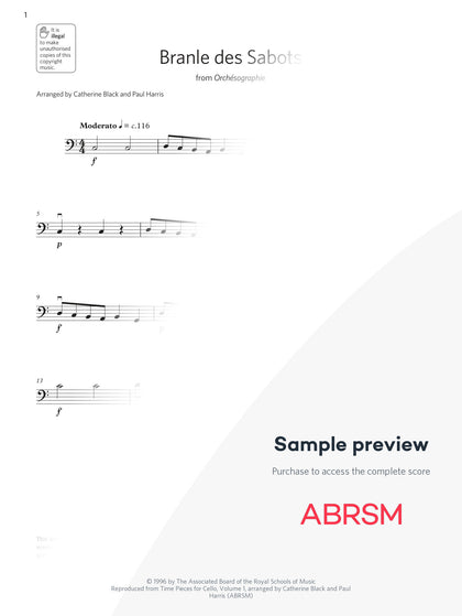 Branle des Sabots - Cello Exam Pieces 2024, Grade 1 (Digital Sheet Music) protected preview