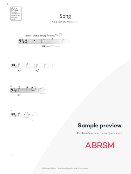 Song - Cello Exam Pieces 2024, Grade 1 (Digital Sheet Music) protected preview