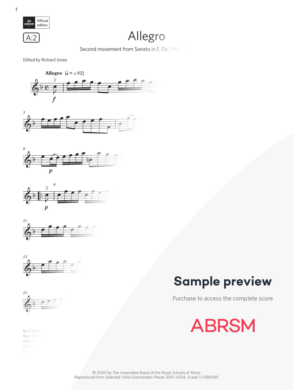 Allegro - Violin Exam Pieces 2024, Grade 5 (Digital Sheet Music) protected preview