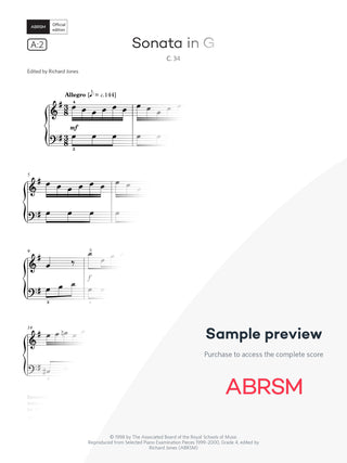 Sonata in G, C. 34 - Piano Exam Pieces 2025 & 2026, Grade 4 (Digital Sheet Music) protected preview