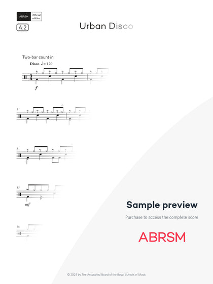 Urban Disco - Drum Kit Exam Pieces 2024 Grade 3 Digi (Digital Sheet Music) protected preview