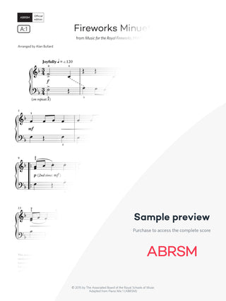 Fireworks Minuet: from Music for the Royal Fireworks, HWV 351 - Piano Exam Pieces 2025 & 2026, Grade 1 (Digital Sheet Music) protected preview