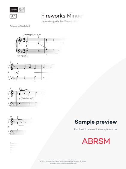 Fireworks Minuet: from Music for the Royal Fireworks, HWV 351 - Piano Exam Pieces 2025 & 2026, Grade 1 (Digital Sheet Music) protected preview