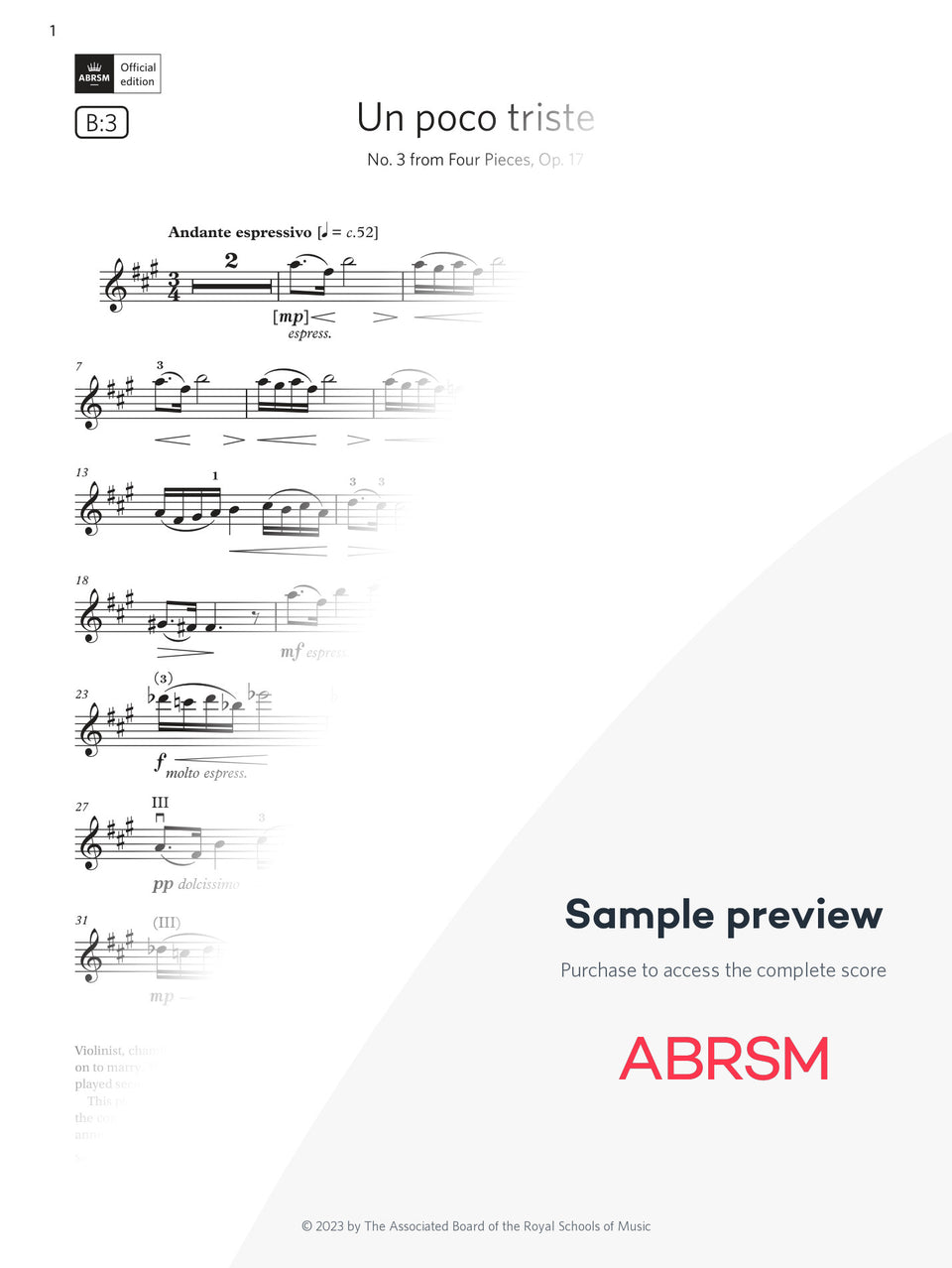 Un poco triste - Violin Exam Pieces 2024, Grade 8 (Digital Sheet Music) protected preview