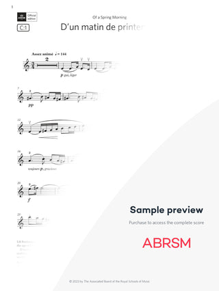 D’un matin de printemps - Violin Exam Pieces 2024, Grade 8 (Digital Sheet Music) protected preview