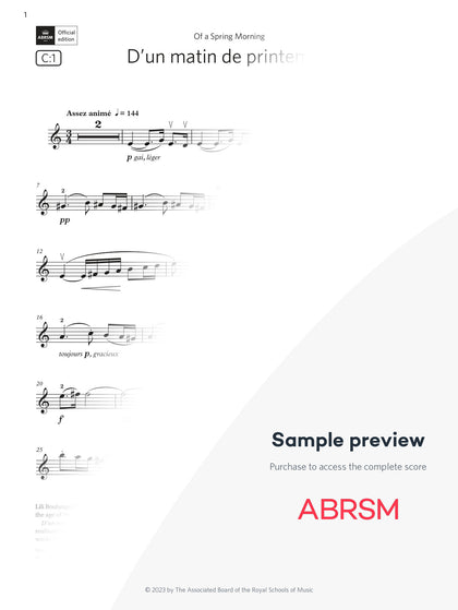 D’un matin de printemps - Violin Exam Pieces 2024, Grade 8 (Digital Sheet Music) protected preview