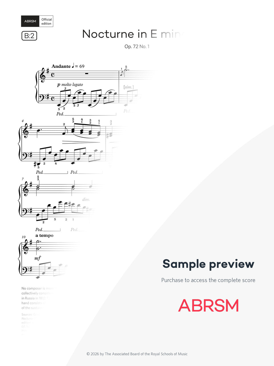 Nocturne in E minor, Op. 72 No.1 - Piano Exam Pieces 2027 & 2028, Grade 8 (Digital Sheet Music) protected preview