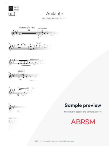 Andante - Violin Exam Pieces 2024, Grade 6 (Digital Sheet Music) protected preview