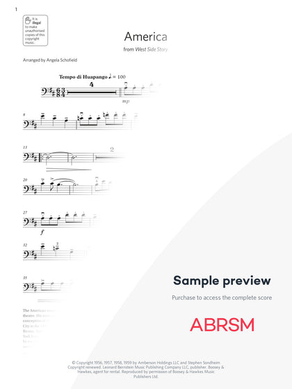 America - Cello Exam Pieces 2024, Grade 4 (Digital Sheet Music) protected preview