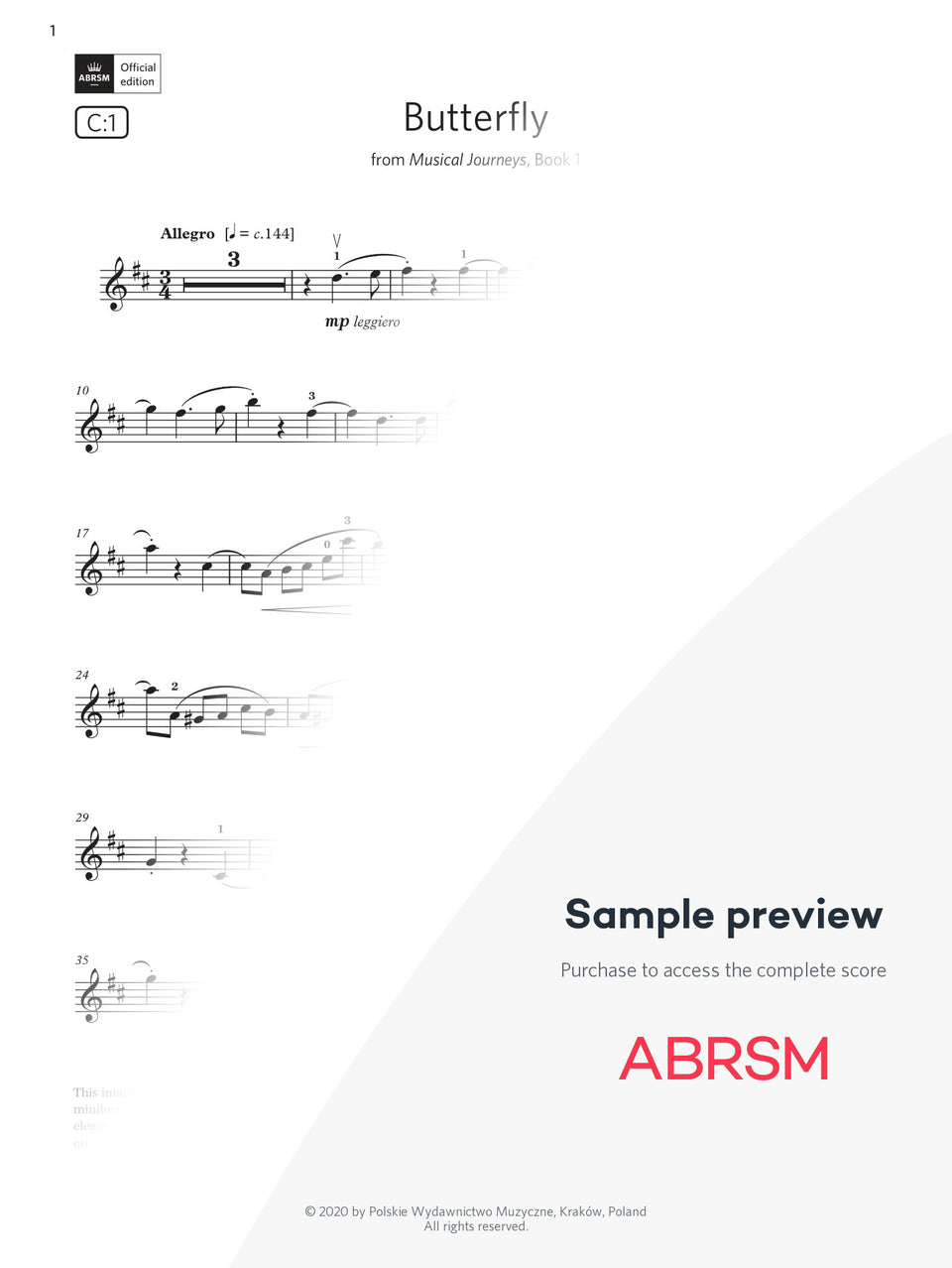 Butterfly - Violin Exam Pieces 2024, Grade 4 (Digital Sheet Music) protected preview