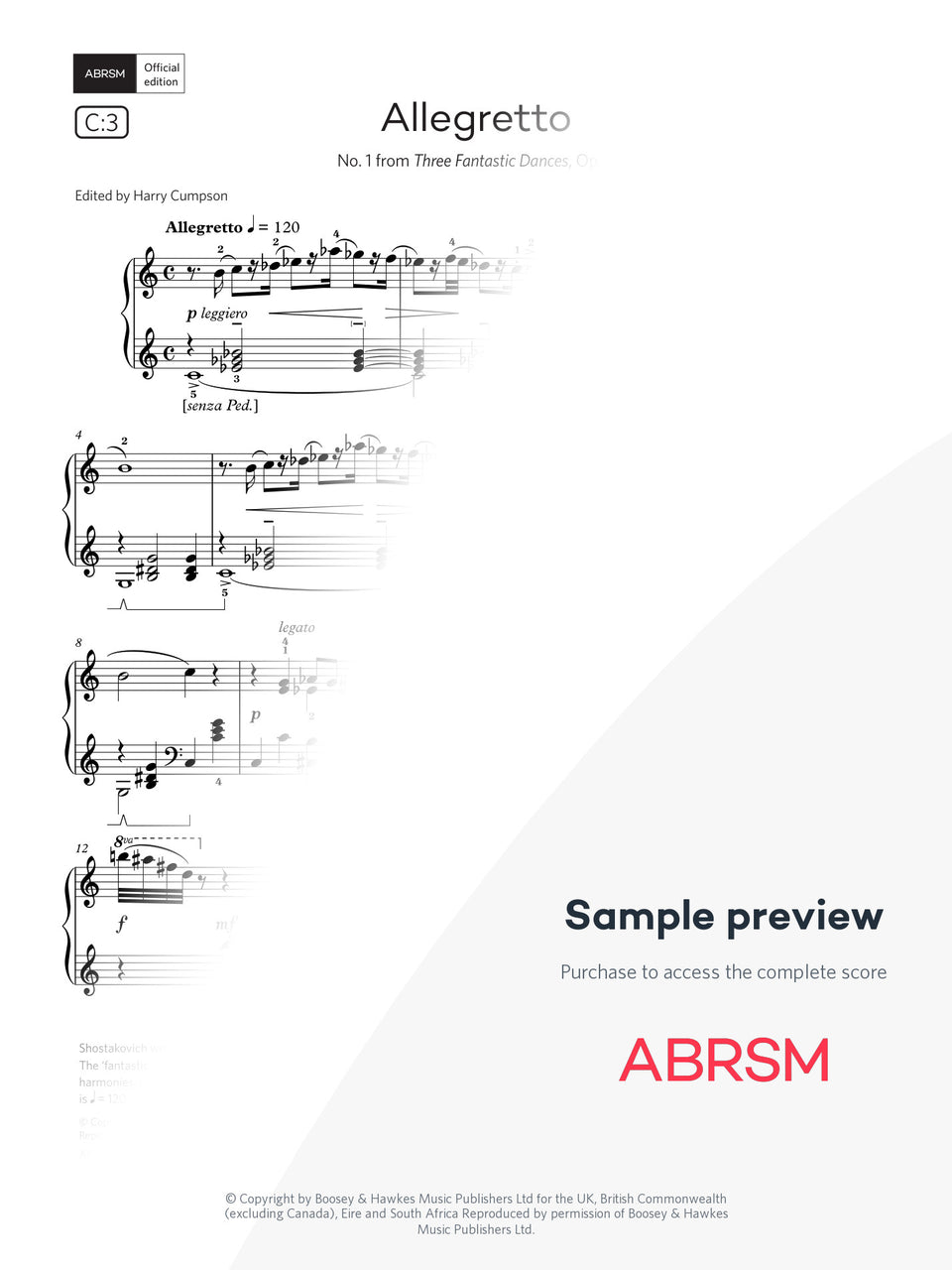 Allegretto - Piano Exam Pieces 2025 & 2026, Grade 7 (Digital Sheet Music) protected preview