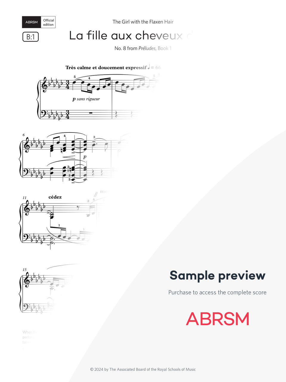 La fille aux cheveux de lin - Piano Exam Pieces 2025 & 2026, Grade 8 (Digital Sheet Music) protected preview